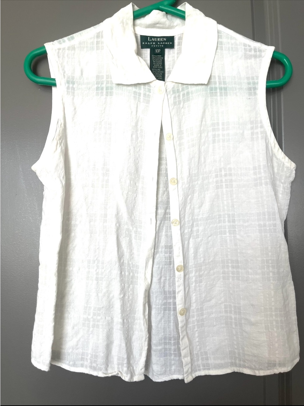 Lauren Ralph Lauren White Sleeveless Button-Down Collared Shirt 10P